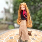 リカちゃん服　ベージュのスリットコーデュロイロングスカート（22サイズ）