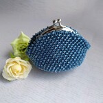 【即発送】バッグの中のときめき　ビーズがま口　オトナかわいい　上品な紺💙