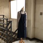 ［秋SALE］リネンフルエプロン　濃紺　リトアニアリネン100％ 