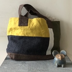 秋SALE　リネンとウール　パッチのミニトートバッグ 