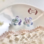 【SALE価格‼︎】ブルー パープル 海と川 爽やか レース編み お花 ピアス・イアリング 夏企画2022 フラワー