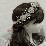 Ｙ.S様オーダー品/カチューシャ/flower clown/ビジュー＆フラワーモチーフ＆天然石＆コットンパール（軽量資材）使用