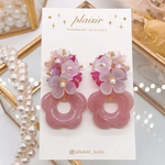 ゆらゆらダスティピンクマーブルフラワーピアス/イヤリング　plaisir プレジール