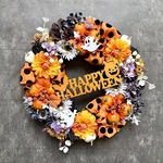 No.wreath-15473★ハロウィンリース22-(10) パンプキン＆オバケ&ハロウィンプレート35cm・アーティフィシャルフラワー/造花リース/秋のリース/ハロウィンリース/大型リース