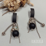 RUKIRIRIA #724 マットブラック×シルバーピアス  大ぶりピアス 大ぶりイヤリング 
