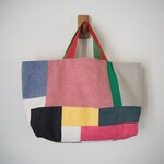 カラフル系　ランダムパッチ　横長トートBAG　チェコ麻　綿麻　帆布　カラーリネン　