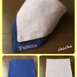 【名入れ刺繍】スタイに変身♪2wayガーゼハンカチ・リバーシブル・ヒッコリー（ピンク・ブルー）【3wayも可】
