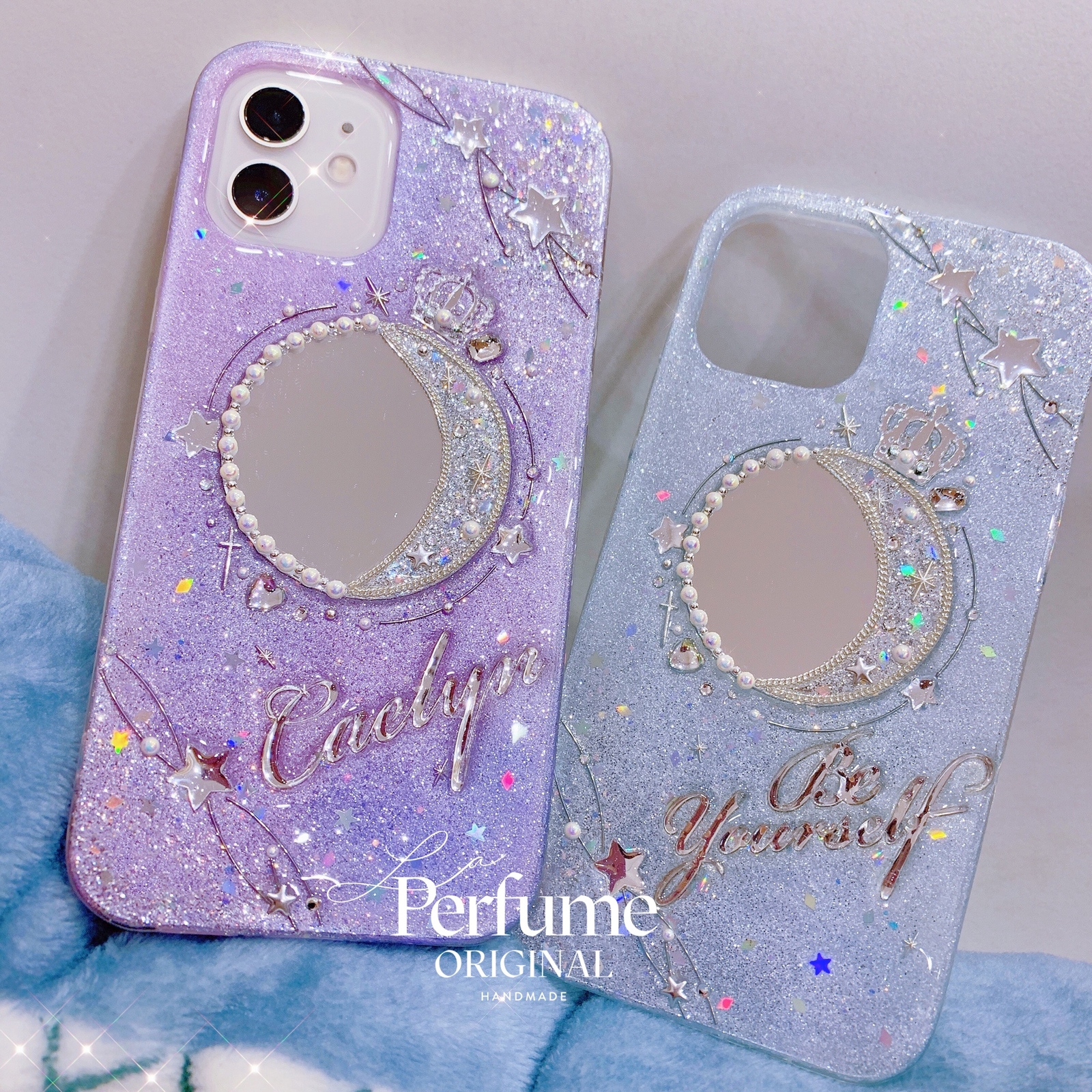 名入れ♡ミラー✨キラキラ クラウンティアラパール♡ イニシャル iPhone 紫 名入れ♡ミラー✨クラウンティアラ パール キラキラ オリジナル