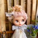 お花のヘッドドレス❁シフォンのリボン☆ネオブライス☆ドライフラワーとプリザーブドフラワー