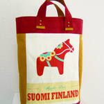 北欧風馬プリント♪　赤帆布の丈夫なバッグ