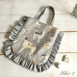 フリル　トートバッグ　Dog柄(グレー)