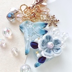 兎のつまみ細工キーホルダー(雪)