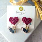 ハート×フレンチブルドッグのピアス　ビーズ刺繍　