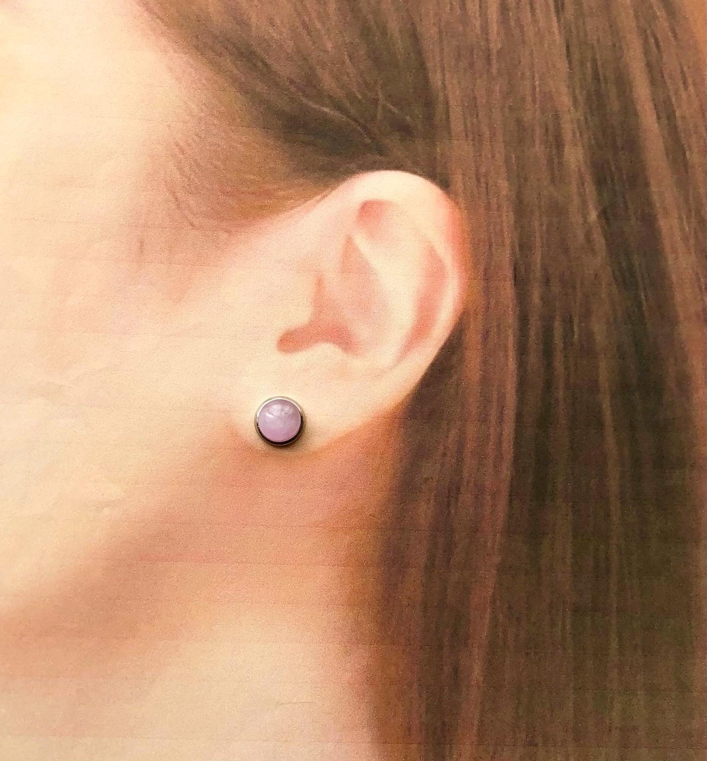 天然石クンツァイト＊8mm＊サージカルステンレスの耳飾り(ピアス