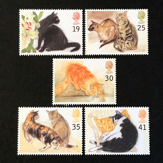 猫 イギリス 1995年 外国切手5種 未使用【猫切手 素材】 - 蒸気