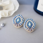 ビーズ刺繍𓍯blueなヒシガタ◇ピアス