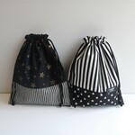 巾着　Ｌサイズ　＊ブラックスター×ストライプ＊