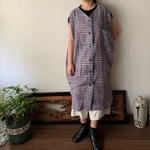 前後で着こなせる手織り綿ワンピース　一着で何通りも楽しめ、袖とポケットでも遊ぶ　ミックス絣