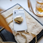 ニュアンス メタルグリップ & スマホショルダー シンプル オシャレ 肩掛けチェーン ♥ iphoneケース シルバー/ゴールド