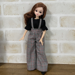 NO,218 リカちゃん　服　チェック　サスペンダーパンツ　ブラック　ブラウス　携帯ショルダーバック　秋コーデ　リアルクローズ