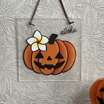 【新作】ステンドグラス風 ハワイアンハロウィン アクリルプレート【プルメリア】【ハイビスカス】