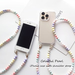 スマホショルダー カラフルパールショルダーストラップ付き iphoneケース クリアケース