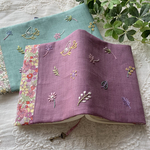 刺繍ブックカバー文庫本　ローズピンク×リバティ