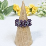 パープルバイオレットお花ビーズリング