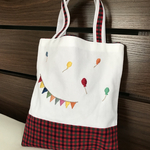 帆布とファミリアチェックのミニバッグ　☆お出かけバッグ