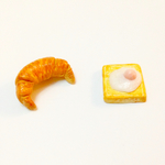 2個セット 目玉焼き  こんがり トースト クロワッサン マグネット  ミニチュア パン バター スイーツデコ  食パン