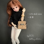 1/6 doll size本革バッグ　オーストリッチ風3スクエア