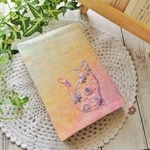 手刺繍のブックカバー/花猫
