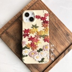 照り紅葉(てりもみじ・秋)〜和布刺繍 和柄 スマホケース【iPhone13/現品】