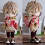 和柄ピンク　パーカーとパンツのセット（ねんどろいどどーるオビツ11ボディ共有サイズ）