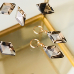 宝石質スモーキークォーツダイヤカット✴︎フープピアスチャーム／フープイヤリングチャーム　14kgf 