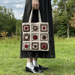 クロシェ編み　トートバッグ　ライトベージュ×ブラウン