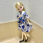 リカちゃん　セーラー衿ワンピース　青