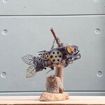 スチームパンク古代魚　置物　インテリア　オブジェ　ロボット　深海魚　art　歯車　木製　吊し飾り　壁掛け