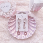 【人気♡再販♡高品質】ピンククリスタルパールリボンハートしゃらしゃらピアス♡イヤリング