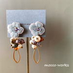 【スモーキーブルー】刺繍のお花のピアス(イヤリング）