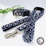 《和柄 紺色 古典 唐草模様》犬首輪・リード  Set～ 中型犬 2cm幅NAVY dog collar＆dog leash