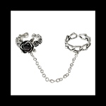 silver925【2finger_rose&REDstone@RING】サック チェーン 連結リング パンク ユニセックス  ゴシック 病みかわいい ヴィンテージ  アンティーク  リング