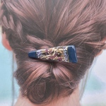 クリップ　ヘアアクセサリー　秋色　シェル　　ネイビー　千日紅