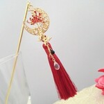 彼岸花と和風三日月のタッセルかんざし