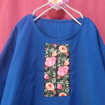 【秋の新作】お花刺繍リボン ゆったりチュニック ダークブルー