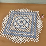 青い花のインテリアマット💠ハーダンガー刺繍