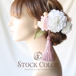 ダリアと八重桜のヘッドドレス ヘアアクセサリー(ホワイト)＊ウェディング 結婚式 成人式 白無垢 振袖小物 袴 和装小物 前撮り 後撮り 卒業式 髪飾り
