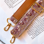 ショルダーストラップ　インド刺繍リボン×レザーリボン　