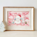 🎄A4ポスター　透明水彩画 「うさぎさんたちのクリスマス」イラスト　クリスマスインテリア　クリスマスギフト　クリスマス　クリスマスポスター　ウサギ　雪だるま🎄