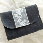 アンティークレース*リネン*ミニ財布*黒